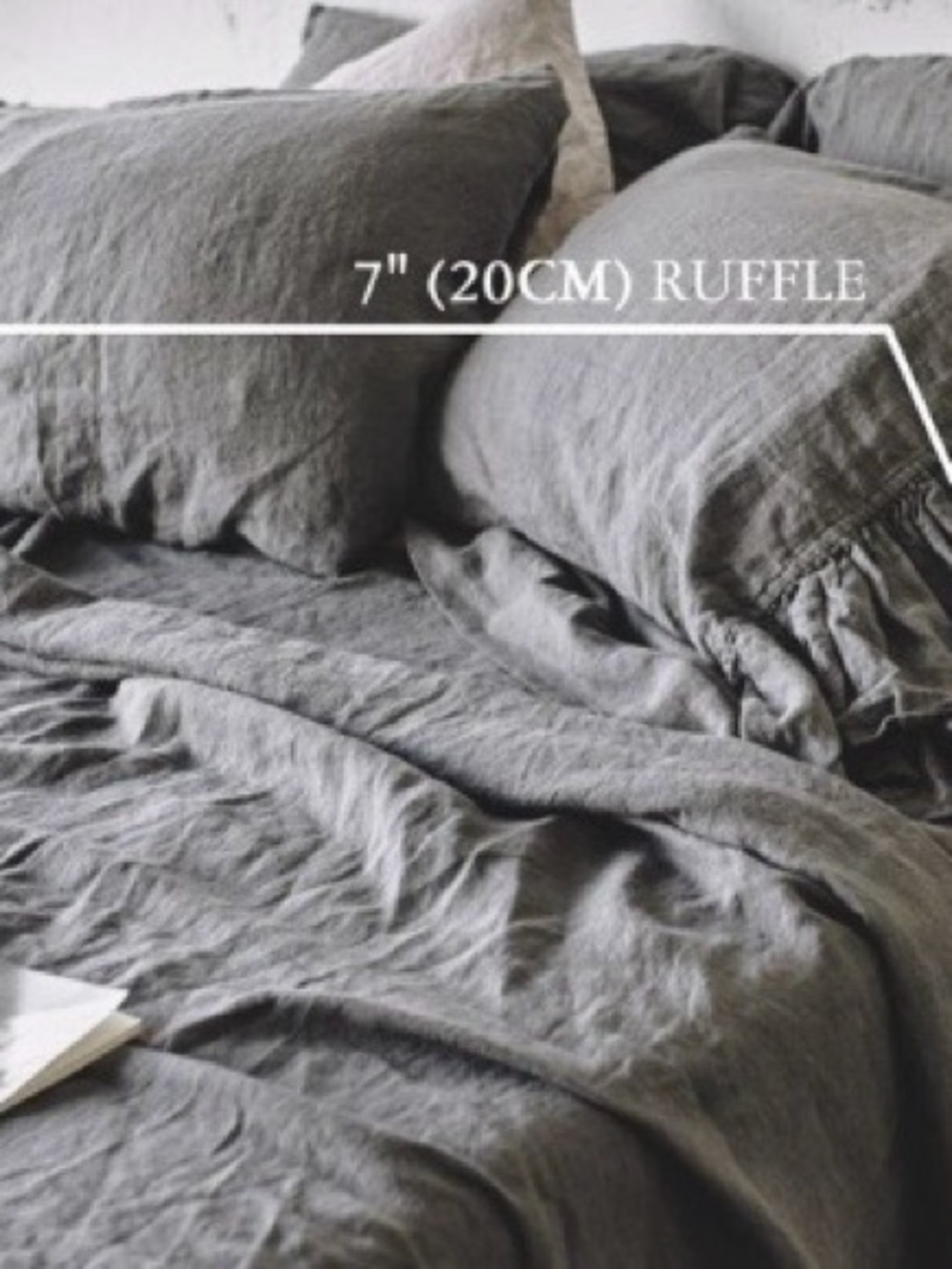 Stone washed charcoal linen queen sheet set with 4 Ruffled pillow cases 150.00